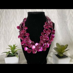 Purple flat shell and sequin beads 4 strands